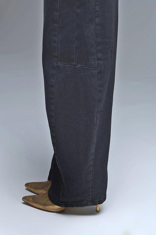 Black Barrel Jeans With Side Seam Detail