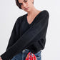 Black batwing fluffy sweater