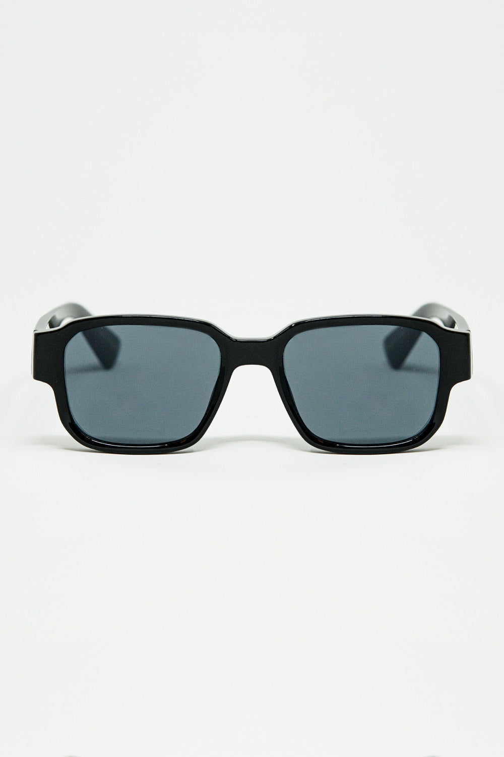 Q2 Black Chunky Square Sunglasses In Crystal Grey