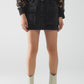 Q2 Black denim miniskirt with cargo pockets