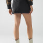 Black denim miniskirt with cargo pockets