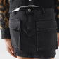 Black denim miniskirt with cargo pockets