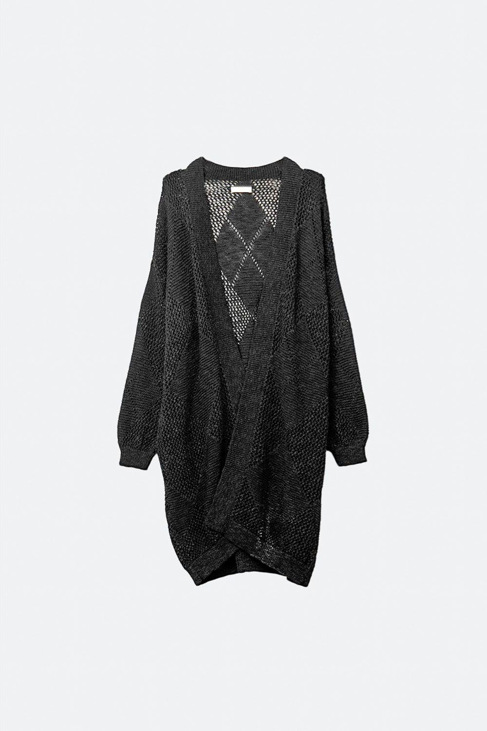 Q2 Black Draped Cardigan With Crochet Design