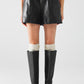 Q2 Black faux leather shorts with gathering at the waist with drawstring