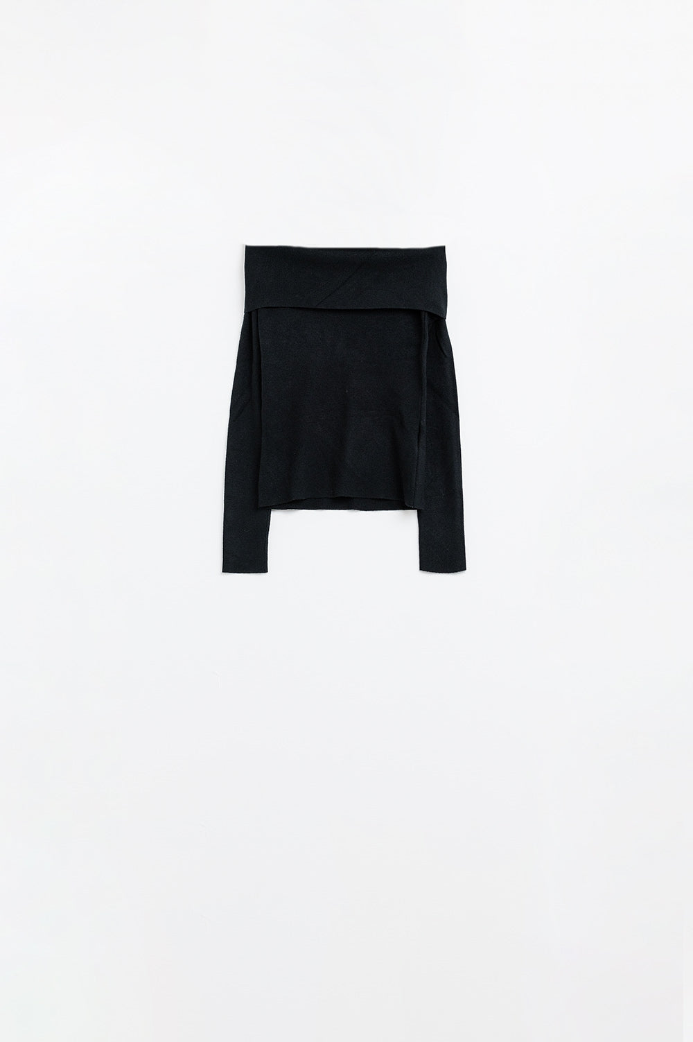 Q2 black fine knit sweater with wide boat neck
