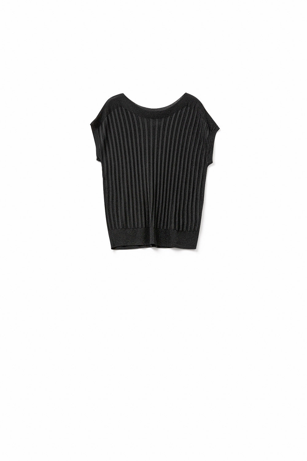 Q2 Black fine Rib knitted Sweater with boat neck