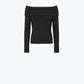 Q2 black fine ribbed knit sweater with wide boat neck
