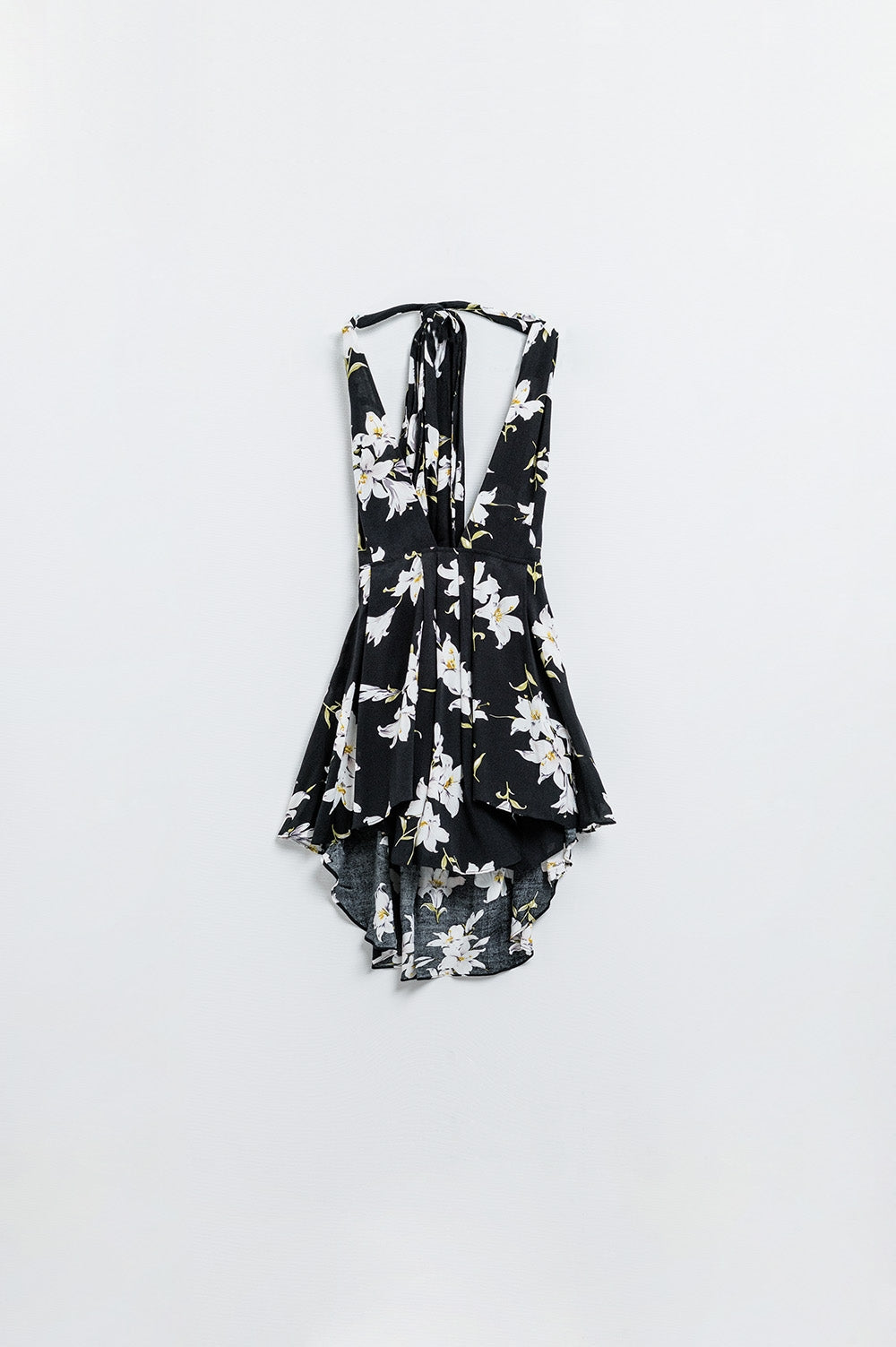 Q2 Black halterneck playsuit with floral print