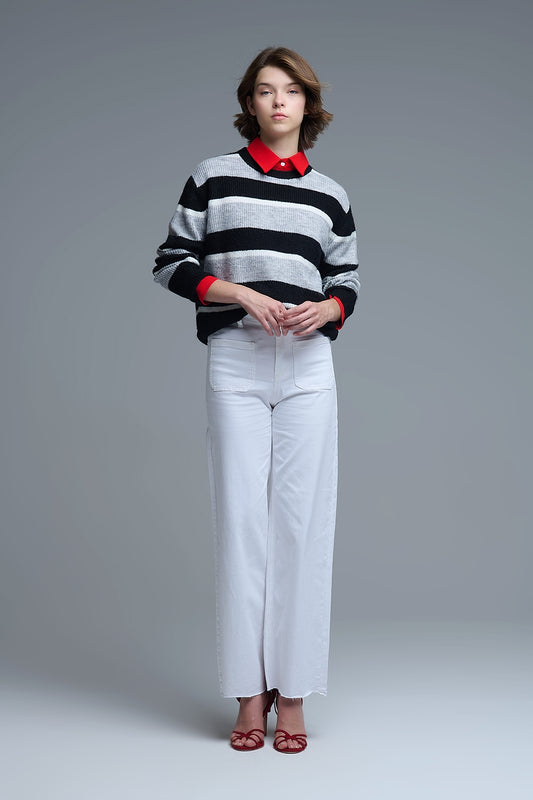 Black jersey with white and grey stripes