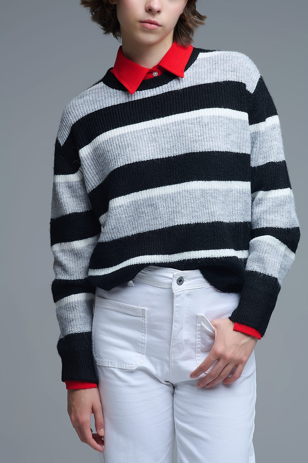 Q2 Black jersey with white and grey stripes