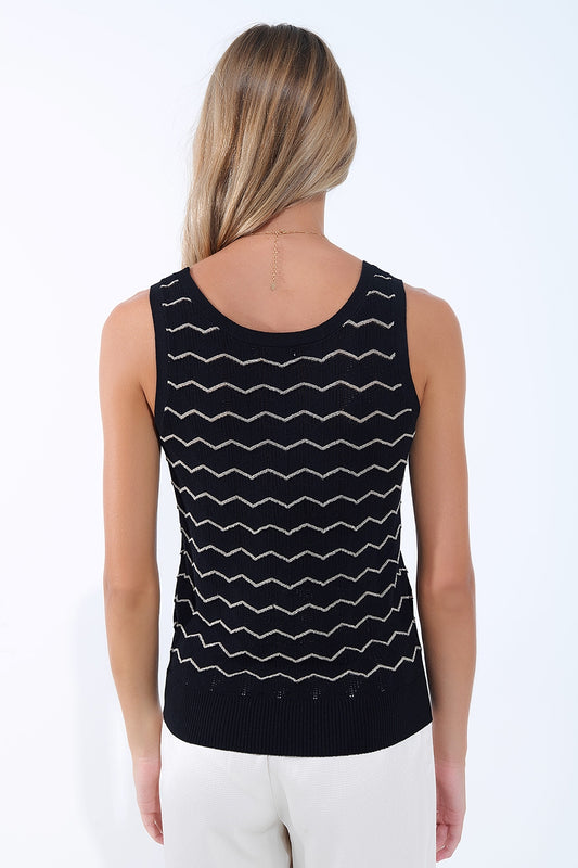 Black Knitted sweater with Golden Zigzag Pattern