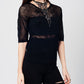 Q2 Black knitted top with lace contrast detail