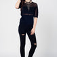 Black knitted top with lace contrast detail