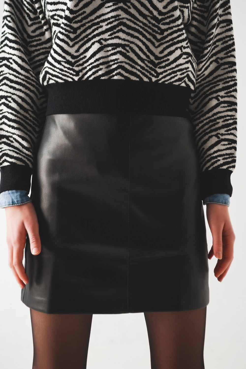 Black leather effect miniskirt