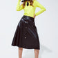 Black Leatherette buttoned Midi skirt