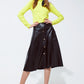 Black Leatherette buttoned Midi skirt