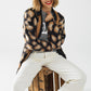 Q2 black Leopard print cardigan made of knitted fabric with wool