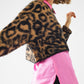 Q2 black Leopard print sweater made of knitted fabric with wool