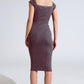 Black Midi Thick Rib Bodycon Dress With Cap Sleeves