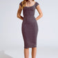 Black Midi Thick Rib Bodycon Dress With Cap Sleeves