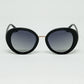 Q2 Black Oval Shaped Sunglasses with metal gold detail