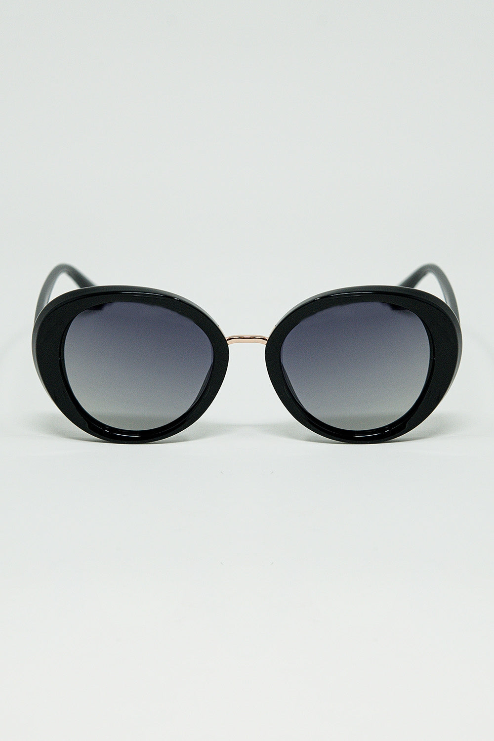 Q2 Black Oval Shaped Sunglasses with metal gold detail