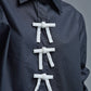 Black Oversized Poplin Shirt With White Beaded Bow Buttons
