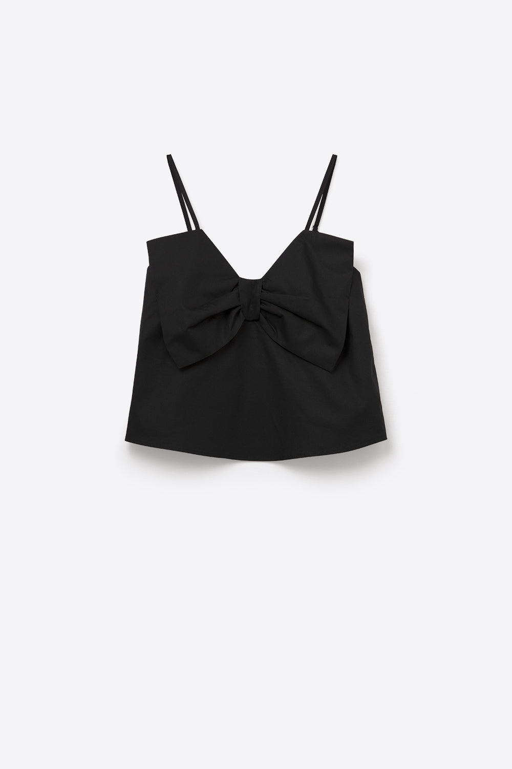 Black poplin crop top with bow detail