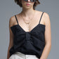 Black poplin crop top with bow detail