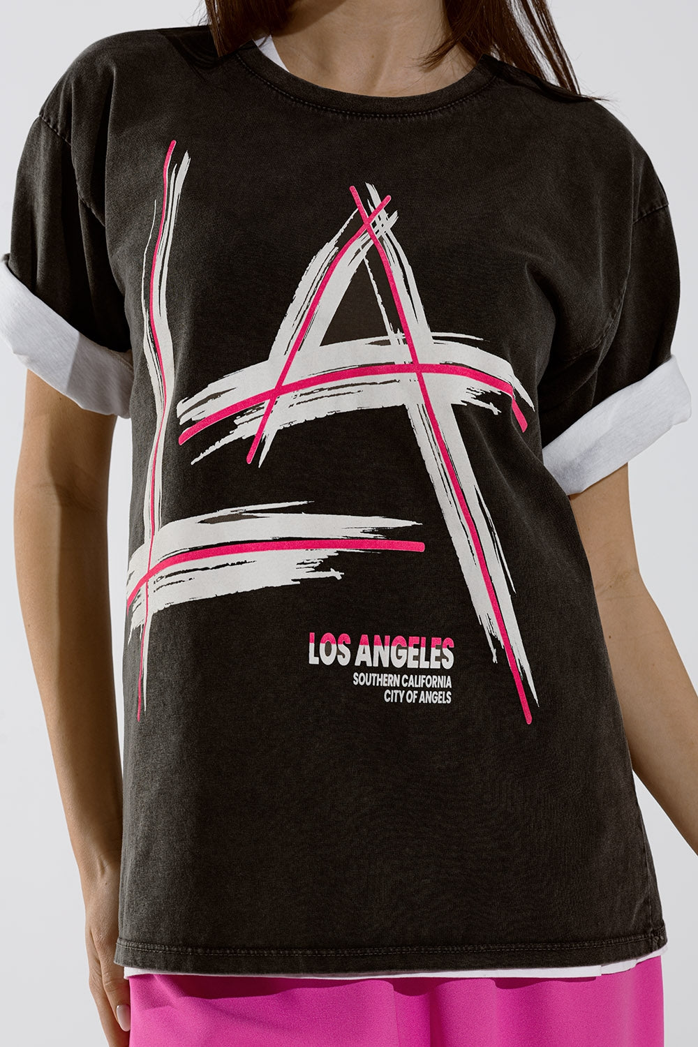 Camiseta Relaxed negra logo LA Los Angeles estampado