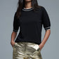Black short sleeve sweater with white line detail