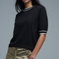 Black short sleeve sweater with white line detail