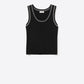 Q2 Black Sleeveless Knit Top with Metallic Trim