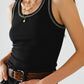 Black Sleeveless Knit Top with Metallic Trim