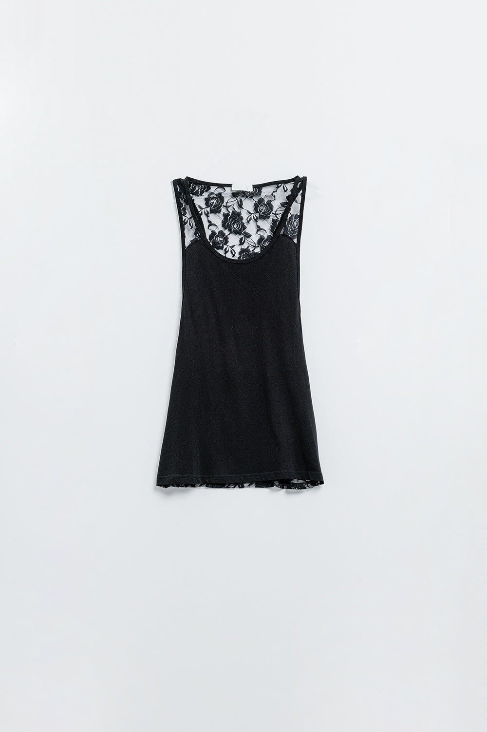 Q2 Black sleeveless top with lace detail