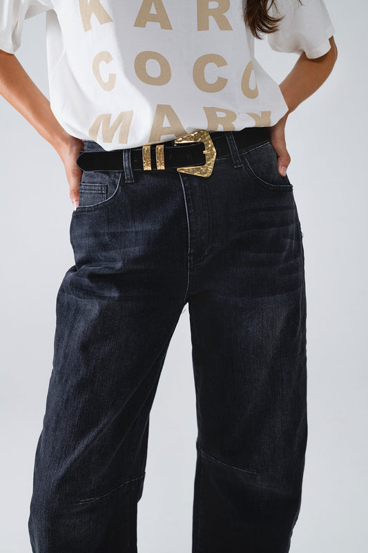 Black Straight Jeans With Seam Detail