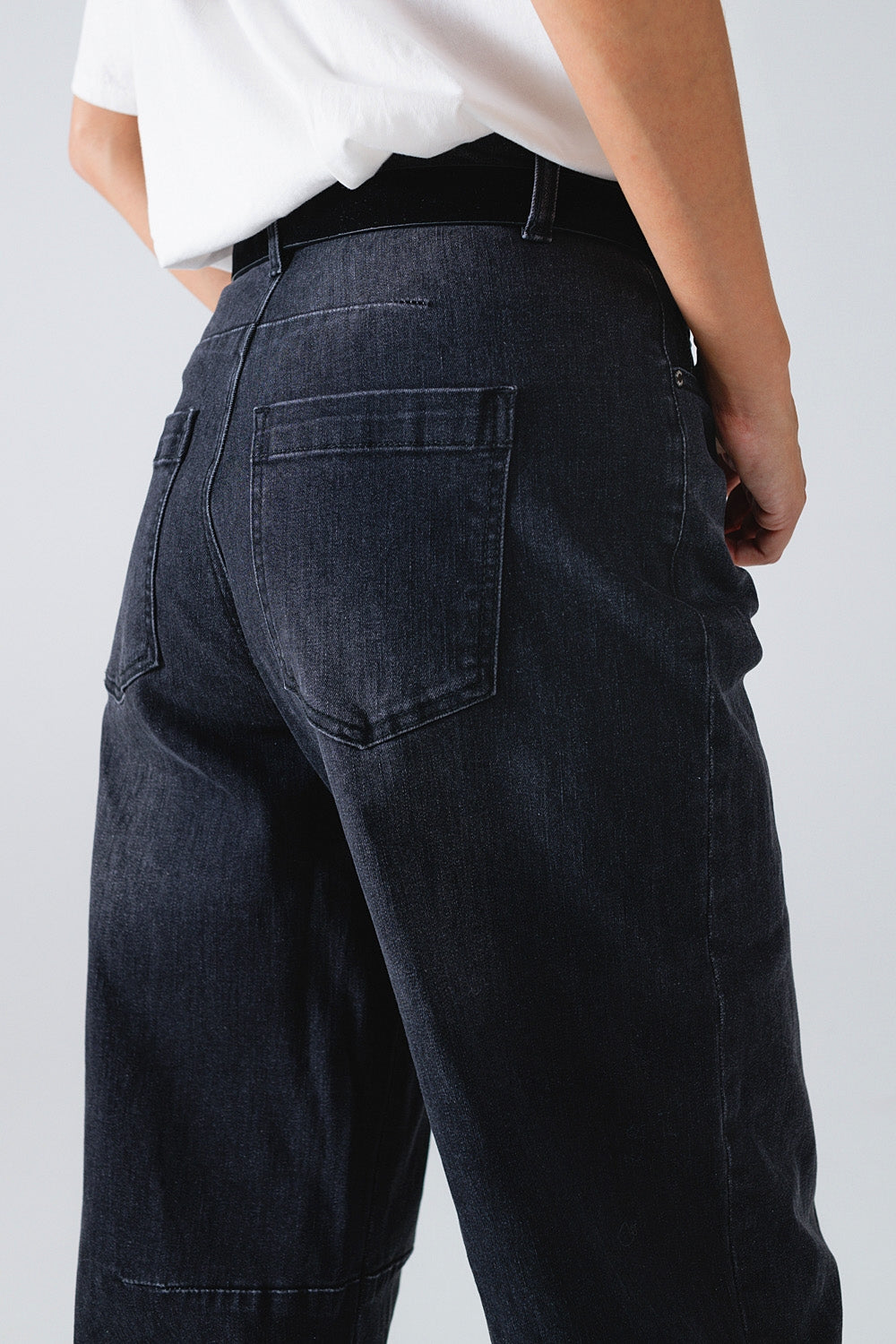 Black Straight Jeans With Seam Detail