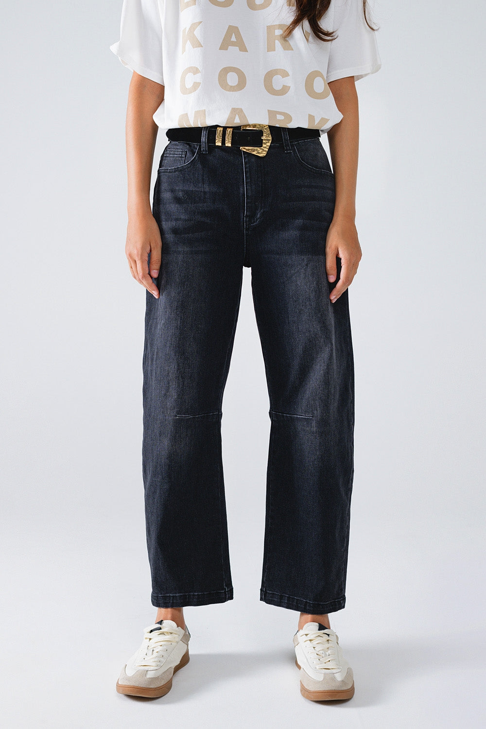 Q2 Black Straight Jeans With Seam Detail