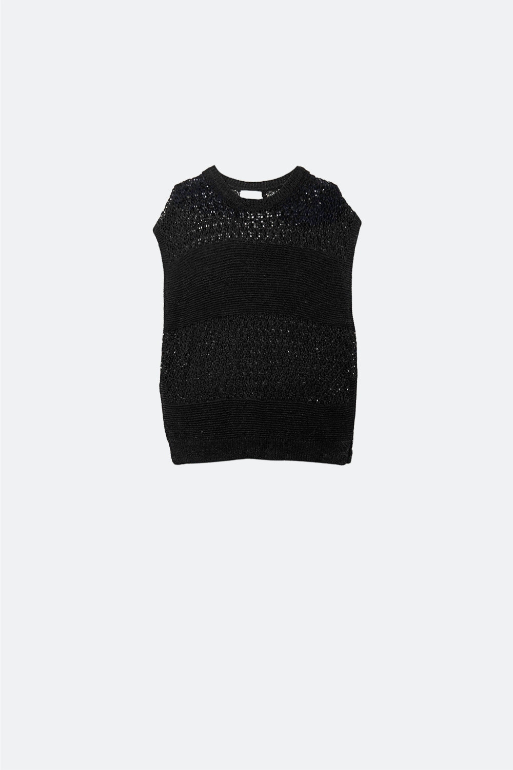 Q2 Black sweater with soft open knit and dropped sleeves