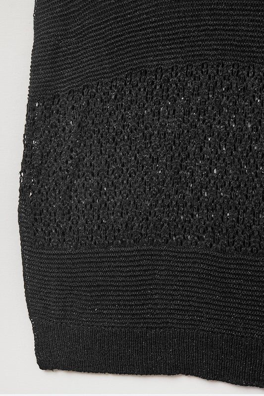 Black sweater with soft open knit and dropped sleeves