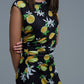 Black Tulle Maxi Dress With Side Rouching in Yellow Lemon Print