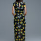 Black Tulle Maxi Dress With Side Rouching in Yellow Lemon Print
