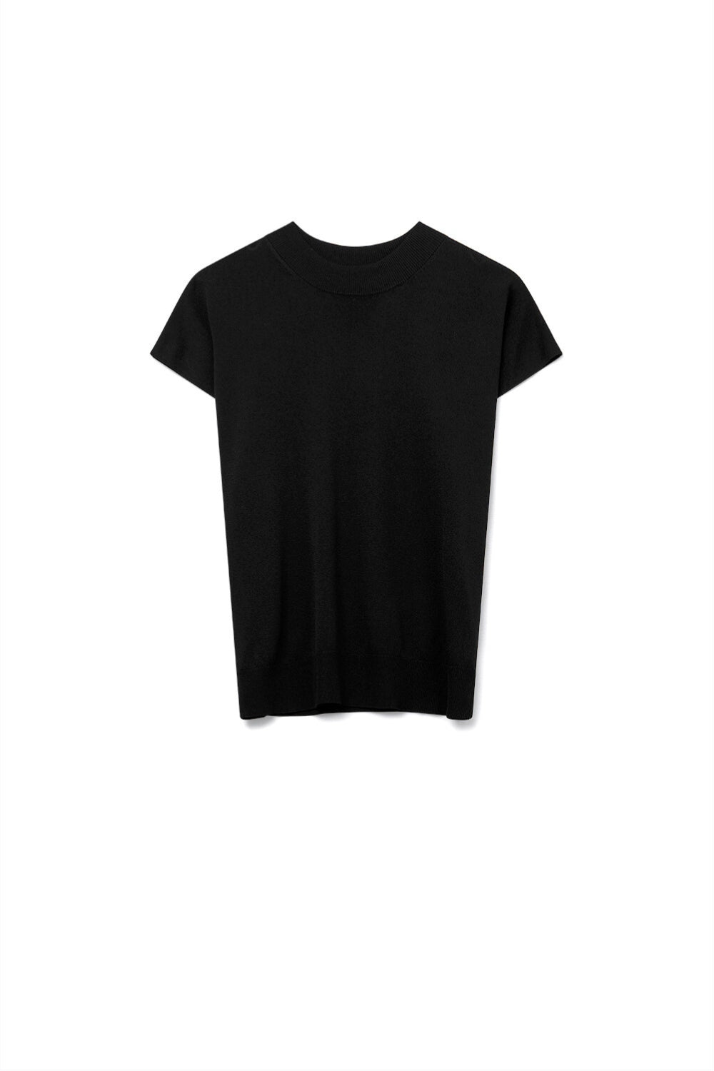 Q2 Black turtleneck sweater with fitted short sleeves