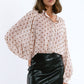 Q2 Blouse with balloon sleeves and polka dots in Beige