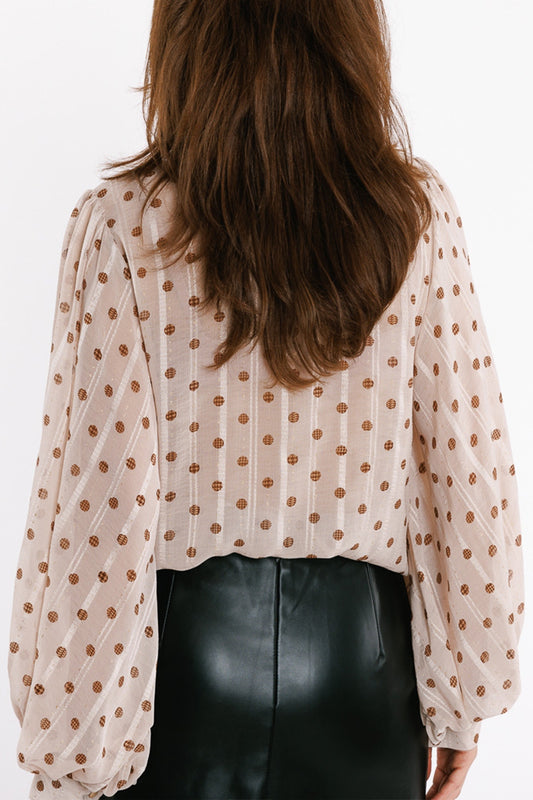 Blouse with balloon sleeves and polka dots in Beige