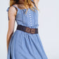 Blue and White Gingham A-line Dress With Adjustable Straps