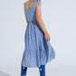 Blue and White Gingham A-line Dress With Adjustable Straps