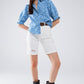 Blue Blouse with Floral Design and short sleeves