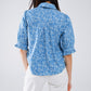 Blue Blouse with Floral Design and short sleeves