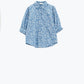 Blue Blouse with Floral Design and short sleeves